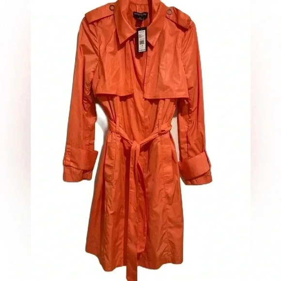 New Kenneth Cole New York Women’s Orange Raincoat with Belt Sz. Small NWT - Picture 1 of 13